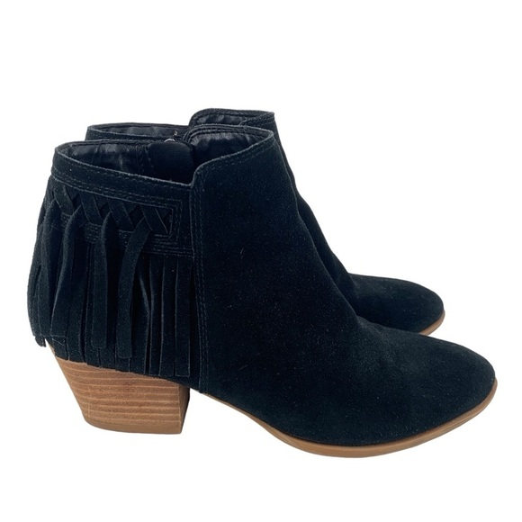 Franco Sarto Ankle Boots Booties Womens 5.5 Black Suede Leather Fringe Western - Picture 1 of 10